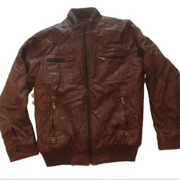 Brown Faux Leather Warmline Jacket - Picture 1 of 4